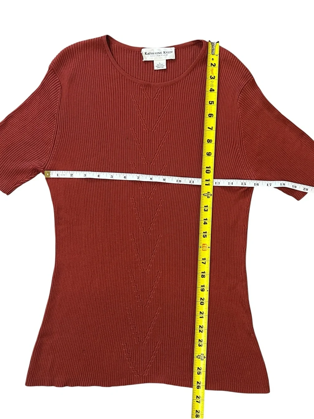 Vintage Katherine Kelly Silk Sweater Top Short Sleeve Ribbed Orange Womens Large